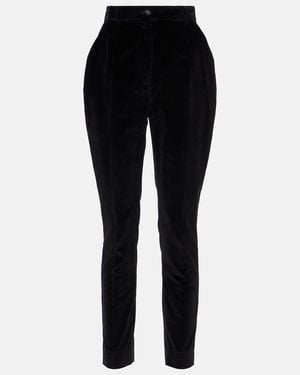 Dolce & Gabbana High-Rise Cotton-Blend Velvet Tuxedo Trousers - Black