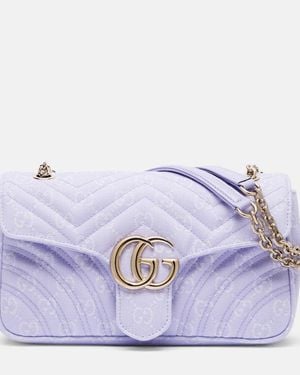 Gucci Gg Marmont 2.0 Embellished Leather-Trimmed Matelassé Twill-Jacquard Shoulder Bag - Purple