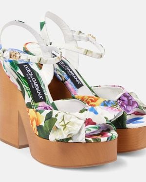Dolce & Gabbana Floral Jacquard Platform Sandals - Blue