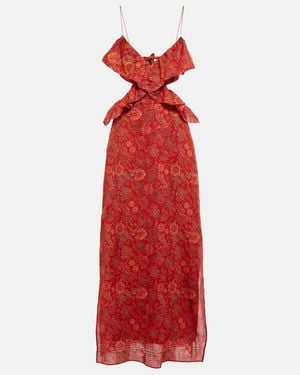 SIR. Allegra Floral Ramie Maxi Dress - Red