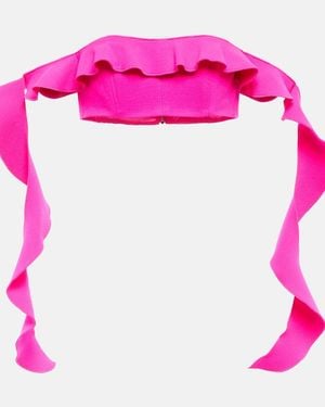 David Koma Strapless Wool-blend Ruffle Top - Pink