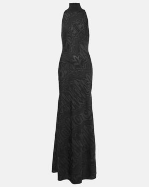 Alaïa Gemustertes Abendkleid Mit Rollkragen - Schwarz