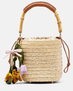 Self-Portrait Bucket Bag Small Aus Raffiabast - Natur