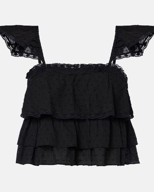 Poupette Anya Ruffled Cotton Crop Top - Black