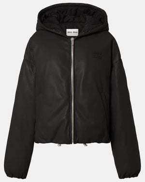 Miu Miu Logo Leather Puffer Jacket - Black
