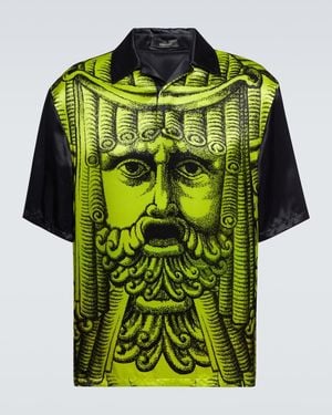 Versace Printed Satin Bowling Shirt - Green