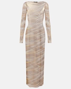 Roberto Cavalli Printed Sheer Maxi Dress - Natural