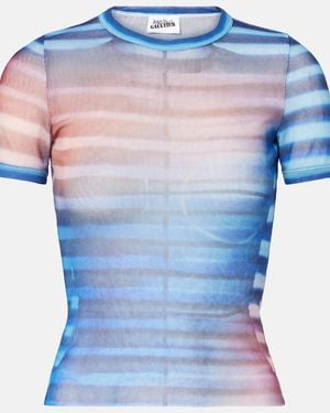 Jean Paul Gaultier Printed Striped Mesh T-Shirt - Blue