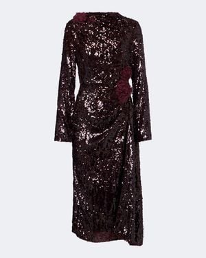 Erdem Floral-Applique Gathered Sequined Midi Dress