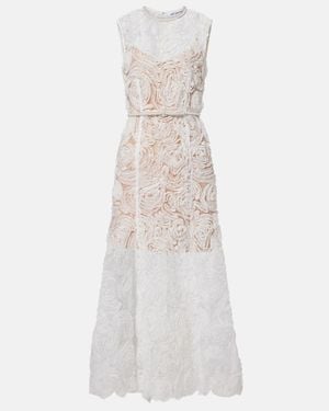 Self-Portrait Embellished Lace-Trimmed Tulle Midi Dress - White