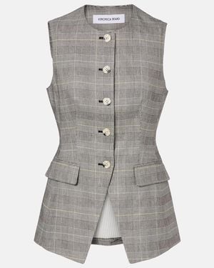 Veronica Beard Lois Checked Linen-Blend Vest - Grey