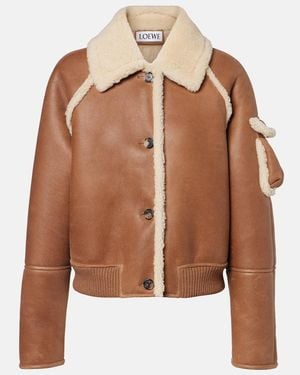 Loewe Shearling-Trimmed Leather Blouson - Brown