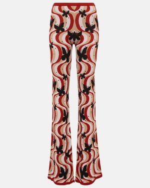 Alessandra Rich Printed High-Rise Flare Trousers - Red