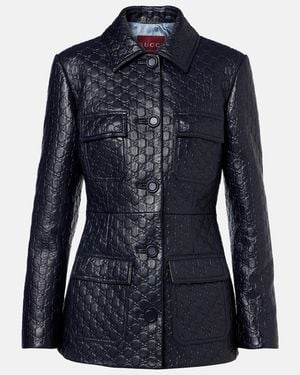 Gucci Lederjacke Gg - Blau