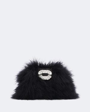 AMINA MUADDI Camelia Embellished Feather Clutch - Black