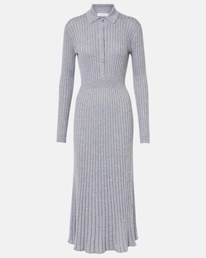 Gabriela Hearst Ardor Ribbed-Knit Cashmere And Silk Polo Dress - Grey