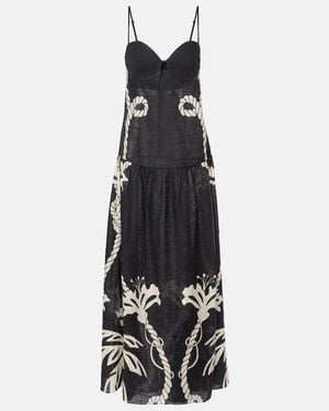Johanna Ortiz Printed Linen Maxi Dress - Black