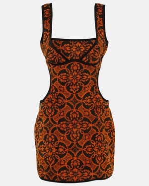 Marine Serre Printed Short Cotton Dress - Brown