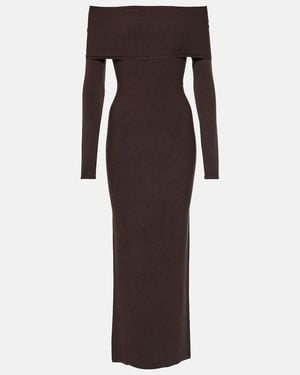 Alaïa Off-Shoulder Jersey Midi Dress - Brown