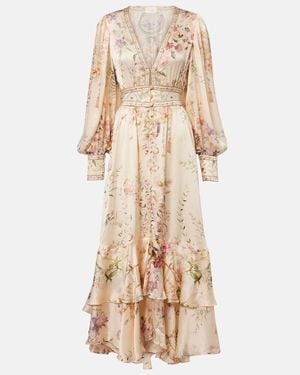 CAMILLA Embellished Printed Silk Maxi Dress - Natural