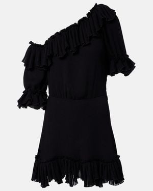 Saint Laurent Ruffled Silk Crepon Minidress - Black