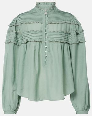 Isabel Marant Doana Cotton-Blend Ruffled Blouse - Green