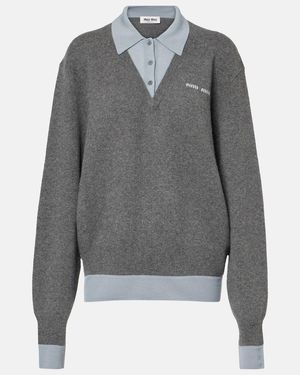 Miu Miu Cashmere And Wool-Blend Polo Jumper - Grey