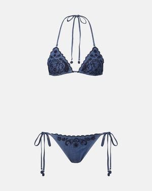 Zimmermann Bikini Aster De Denim Bordado - Azul