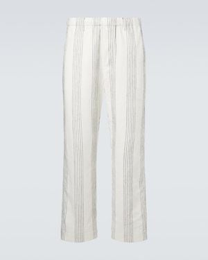 Commas Textured Striped Cotton Straight Trousers - White
