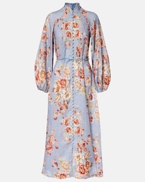 Zimmermann Awaken Floral Linen Midi Dress - White