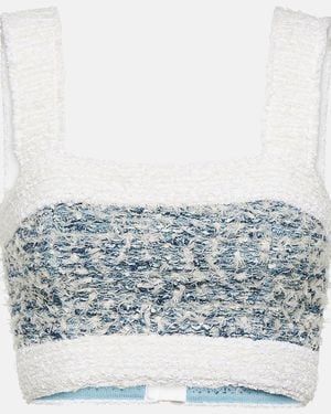 Balmain Tweed Denim Crop Top - Blue