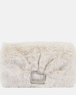 Roger Vivier Viv Choc Embellished Faux Shearling Wallet - Natural