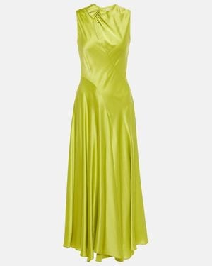 ROKSANDA Alma Gathered Silk Satin Midi Dress - Green