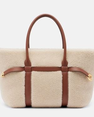 Loro Piana Ghiera Small Shearling-Trimmed Tote Bag - Natural