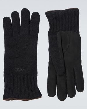 ZEGNA Leather-Trimmed Cashmere Gloves - Black