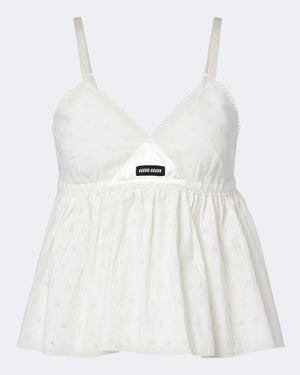Miu Miu Embroidered Cotton And Linen-Blend Top - White