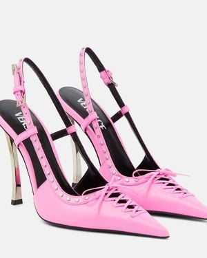 Versace Laced Leather Slingback Court Shoes - Pink