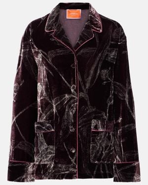 La DoubleJ Floral Satin Pyjama Shirt - Black