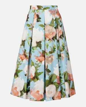 Erdem Floral Pleated Cotton Midi Skirt - Green