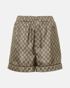 Gucci Shorts De Sarga De Seda Con Gg Estampados - Neutro