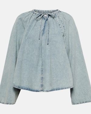 FRAME Cotton And Linen Denim Top - Blue