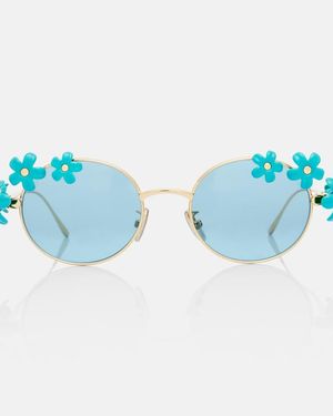 Loewe Signature Floral Oval Sunglasses - Blue