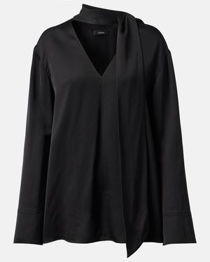 JOSEPH Scarf-Detail Silk Blouse - Black