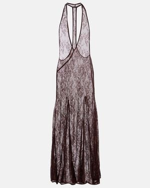 Adriana Degreas Open-Back Sheer Lace Maxi Dress - Purple