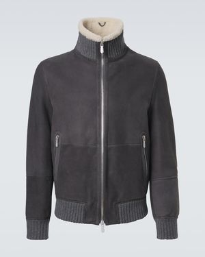 Brunello Cucinelli Cashmere-Trimmed Shearling Blouson Jacket - Grey
