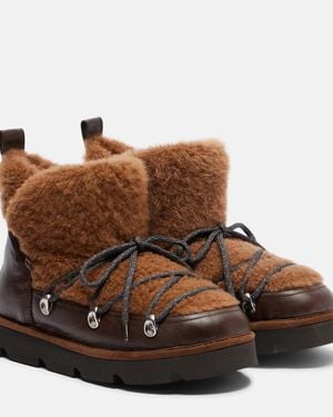 Brunello Cucinelli Monili Leather And Shearling Lace-Up Boots - Brown