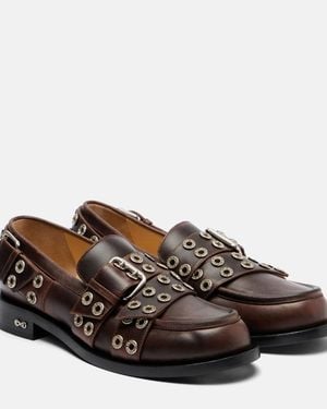 Mach & Mach Buckle Belt Leather Loafers - Brown