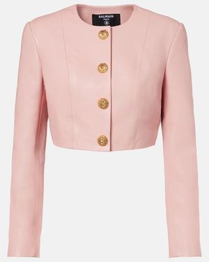 Balmain Cropped-Lederjacke - Pink
