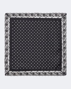 Posse Foulard En Soie Et Dentelle A Pois - Noir