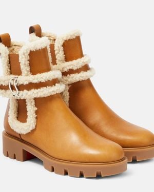 Christian Louboutin Cl Chelsea Shearling-Trimmed Ankle Boots - Brown